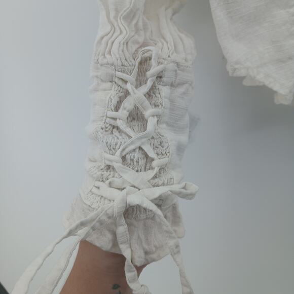 Free People Kiss Kiss Blouse XS Oversize Boho Cottage Renaissance Romantic - Picture 3 of 12